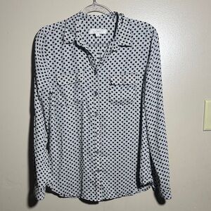 Loft Polka Dot Button Down Collared Long Sleeved Career Top Medium